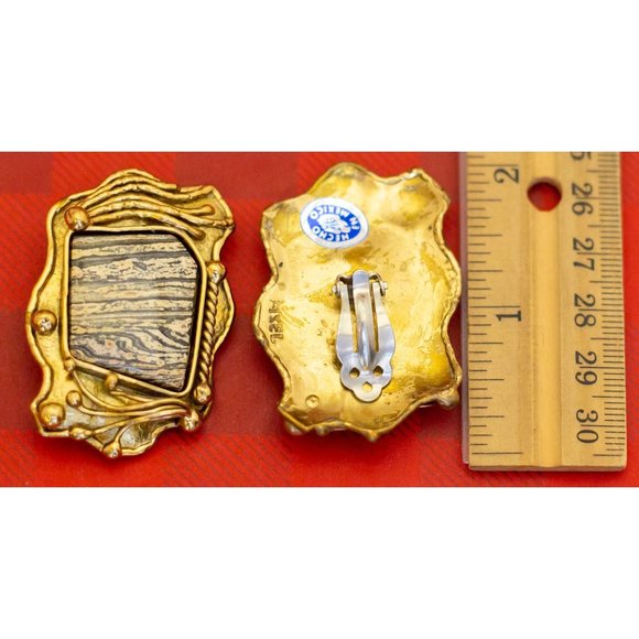 Large Vintage Avant Garde Clip On Earrings Hecho en Mexico - O29 - Picture 3 of 3